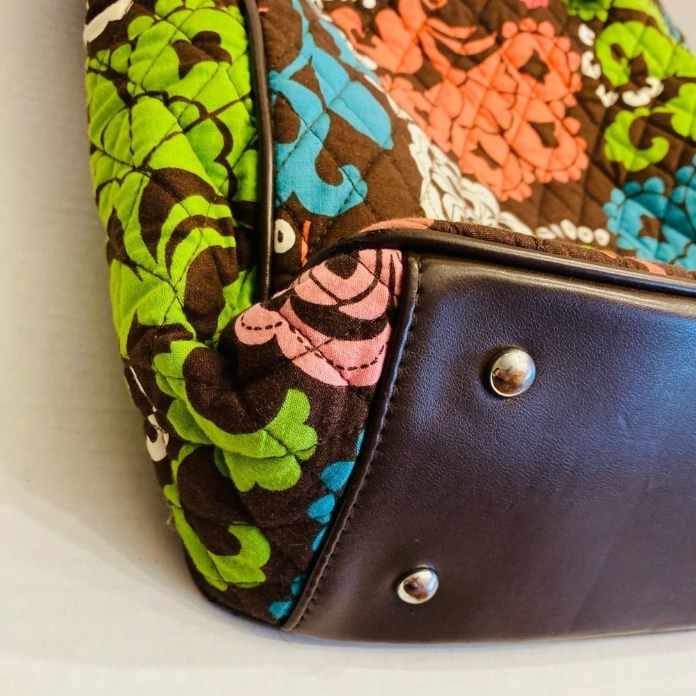 Vera Bradley Floral Quilted Brown LOLA Tote Purse Handbag Leather Straps Bottom - Picture 9 of 16
